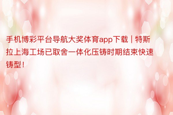 手机博彩平台导航大奖体育app下载 | 特斯拉上海工场已取舍一体化压铸时期结束快速铸型！